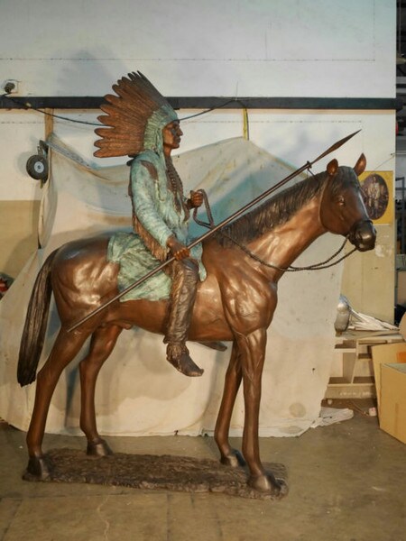 Bronze Indian on Horse Life Size Monumental Memorial Sculpture Statue